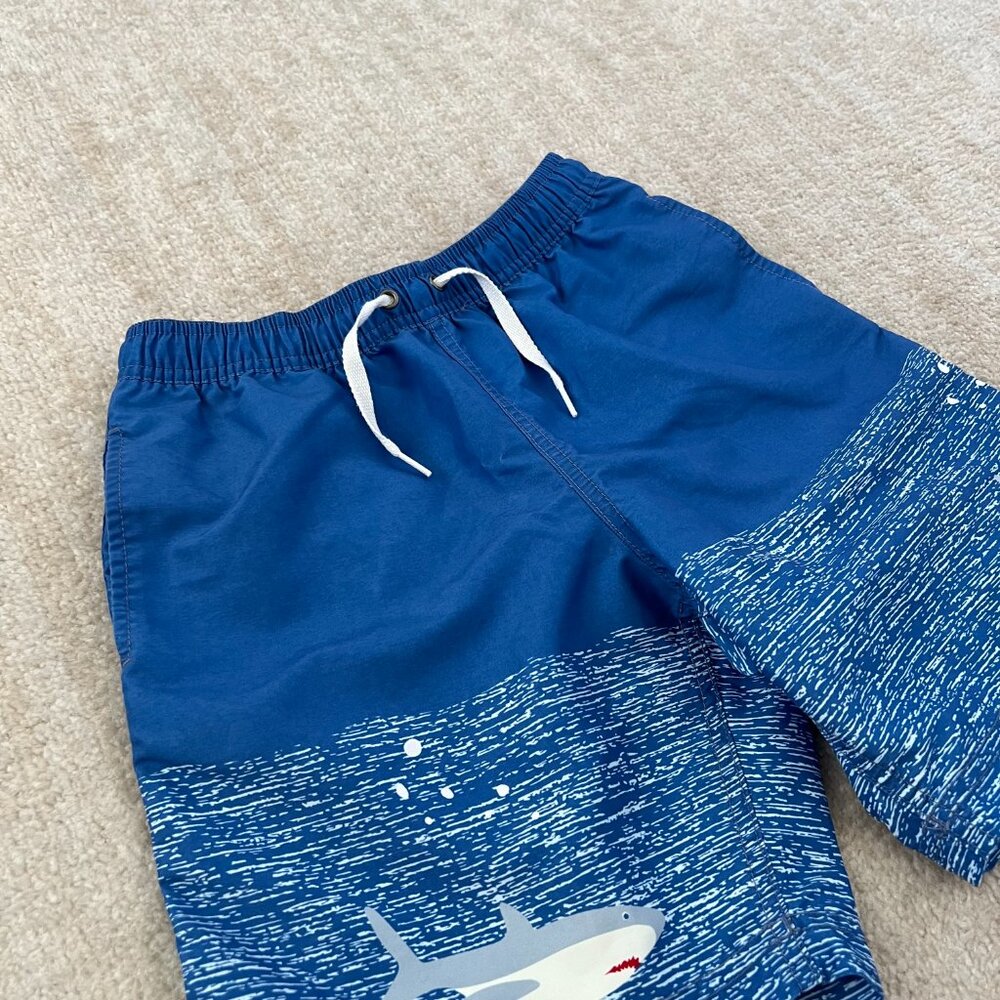 Hanna Andersson Boys Shark Stripe Blue Swim Shorts Trunks 10 - Picture 3 of 8